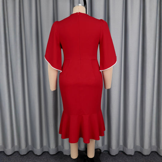 Damen figurbetontes Abendkleid mit Schößchen und voluminösem Rüschendesign R&B