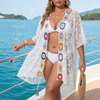 Damen transparenter Strandüberwurf mit floralen Häkelakzenten R&B