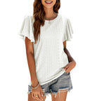 Damen T-Shirt mit eleganten Volantärmeln und durchbrochenem Design R&B