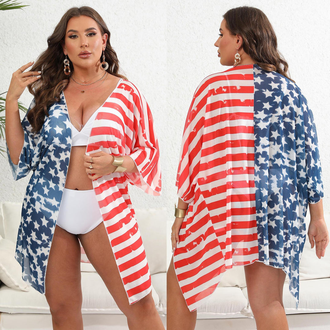 Damen lässiger Strandkimono mit patriotischem Sternen- und Streifenmuster R&B