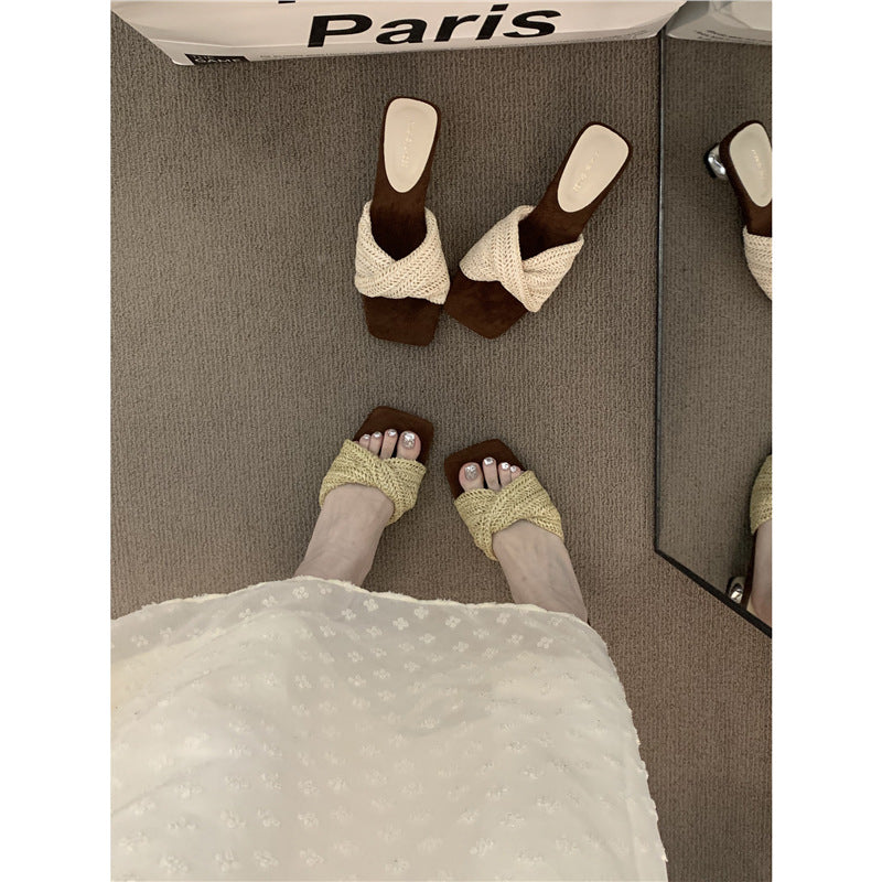 Damen bequeme Zehensandalen mit elegantem geflochtenem Design R&B