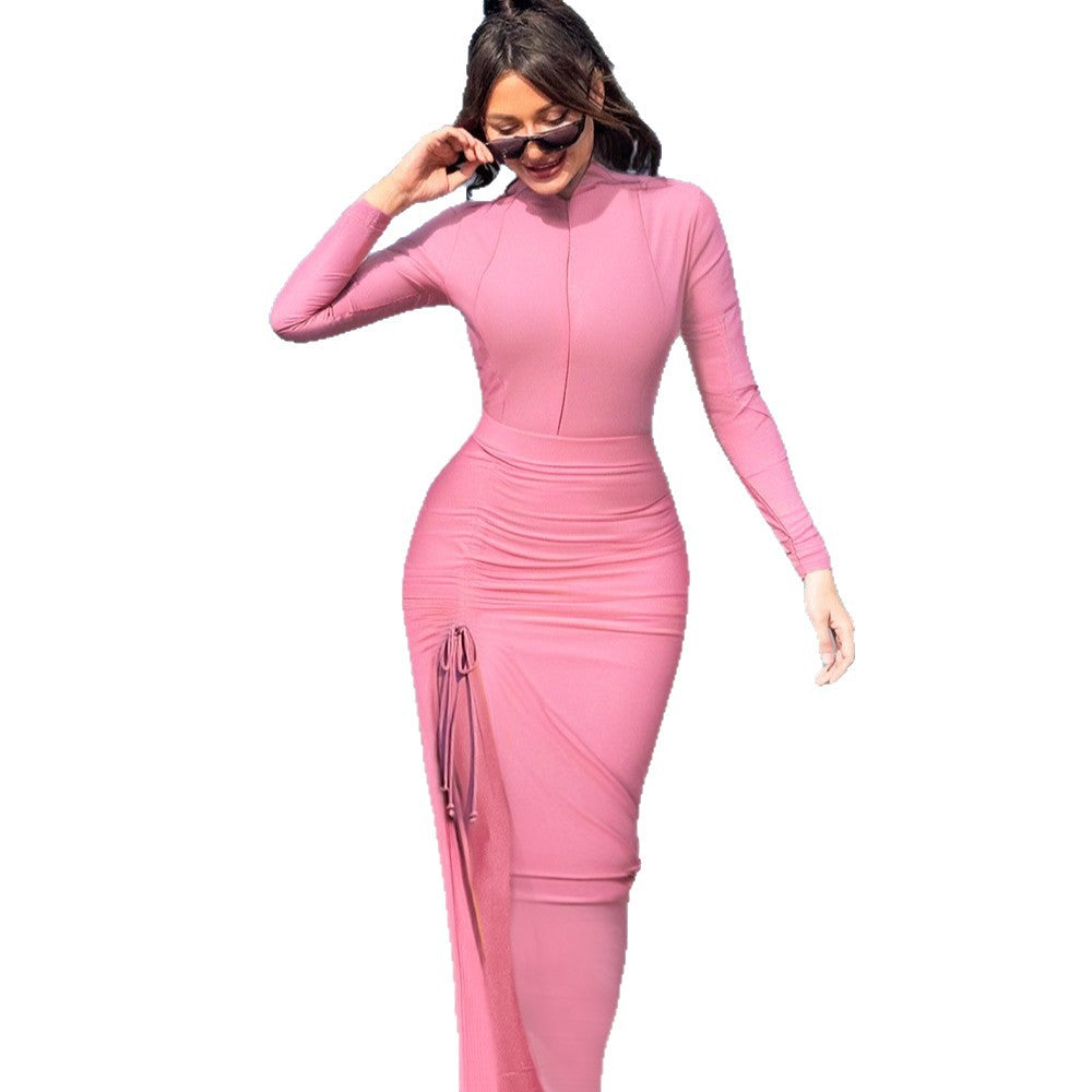 Damen eleganter Sport-Badeanzug mit hochgeschlossenem Kragen und seitlichen Raffung R&B