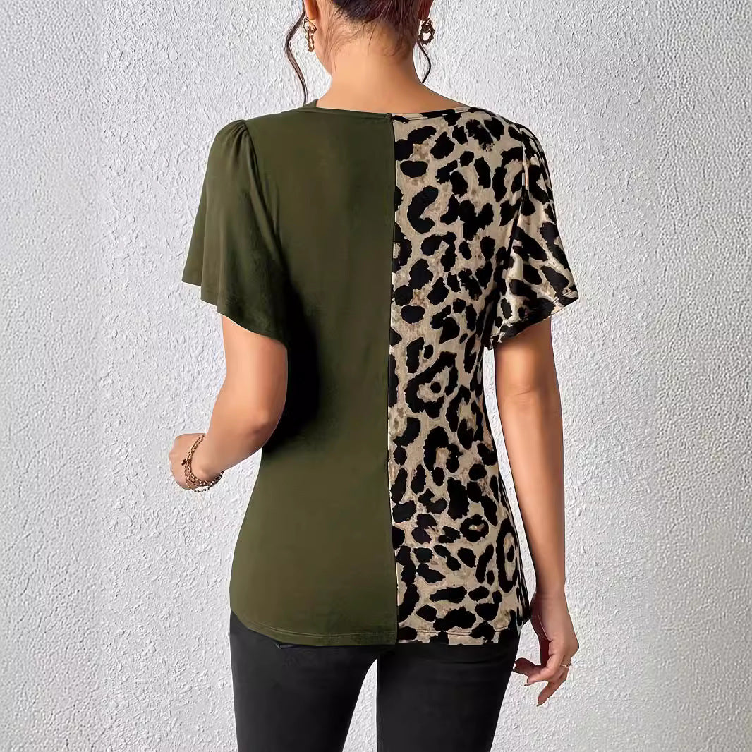 Damen nan asymmetrische Stretch-Tunika mit Leopardenprint-Seiteneinsatz und Mehrfachträgern R&B