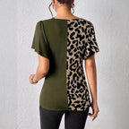 Damen Designermode Oberteil mit asymmetrischem Schnitt und Leopardenmuster R&B