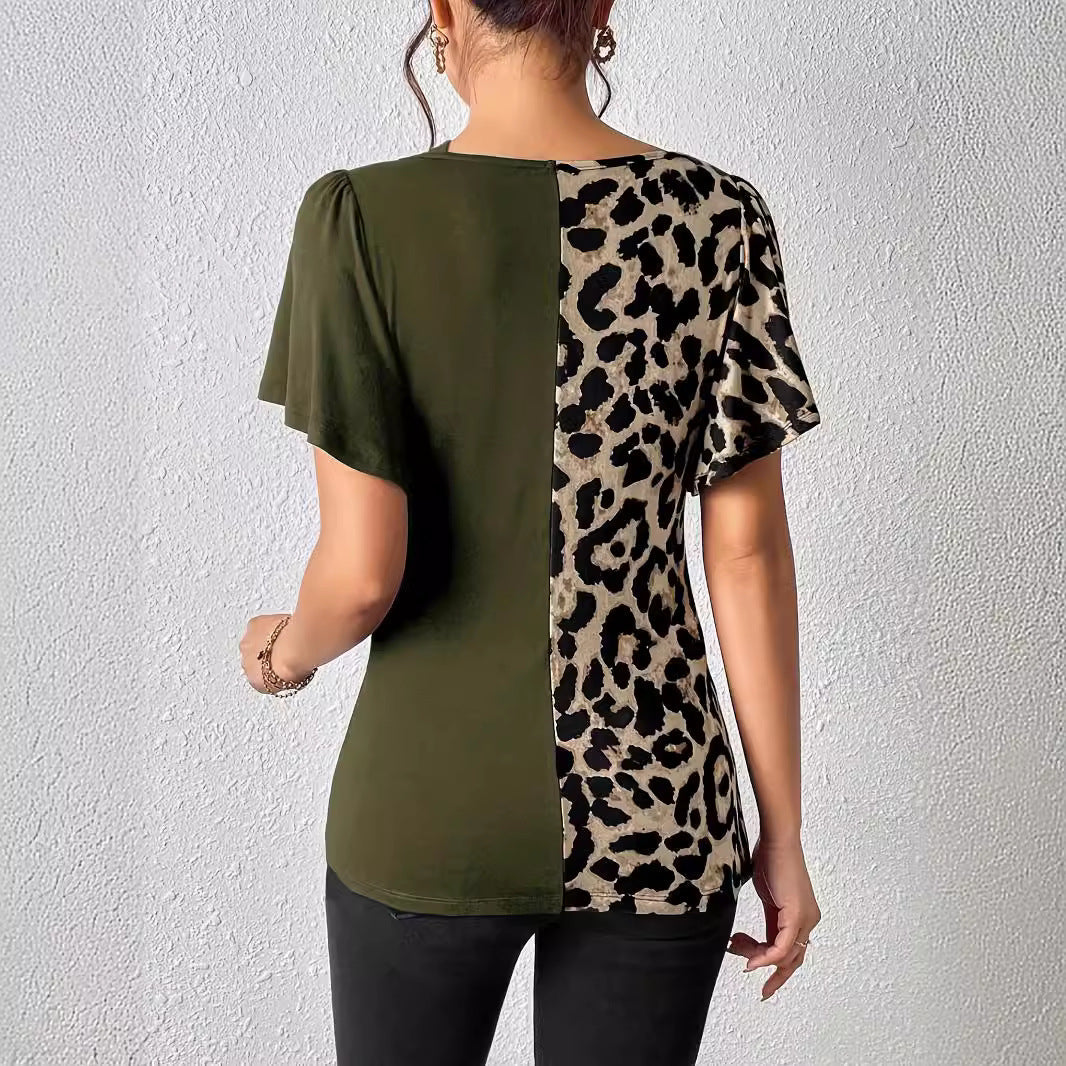 Damen Designermode Oberteil mit asymmetrischem Schnitt und Leopardenmuster R&B