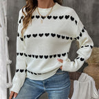Damen Strickpullover mit Herzmuster und Rundhalsausschnitt R&B