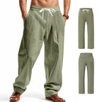 Herren nan lässige Leinen-Freizeithose mit elastischem Bund Kordelzug und aufgesetzten Gesäßtaschen R&B