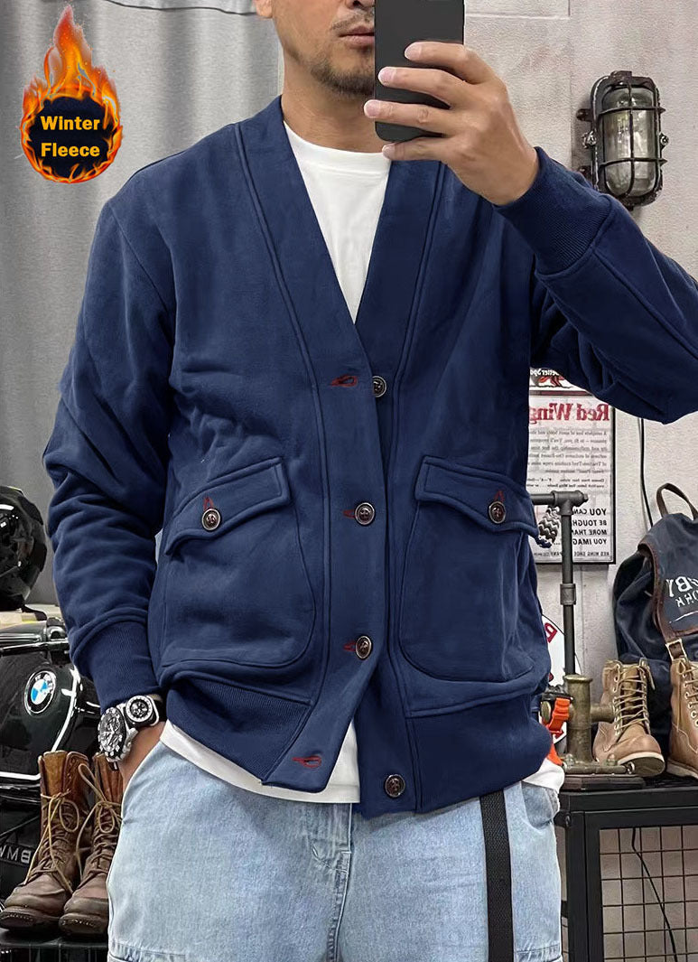 Herren modische Fleecejacke mit praktischen Taschen und eleganter Knopfleiste R&B