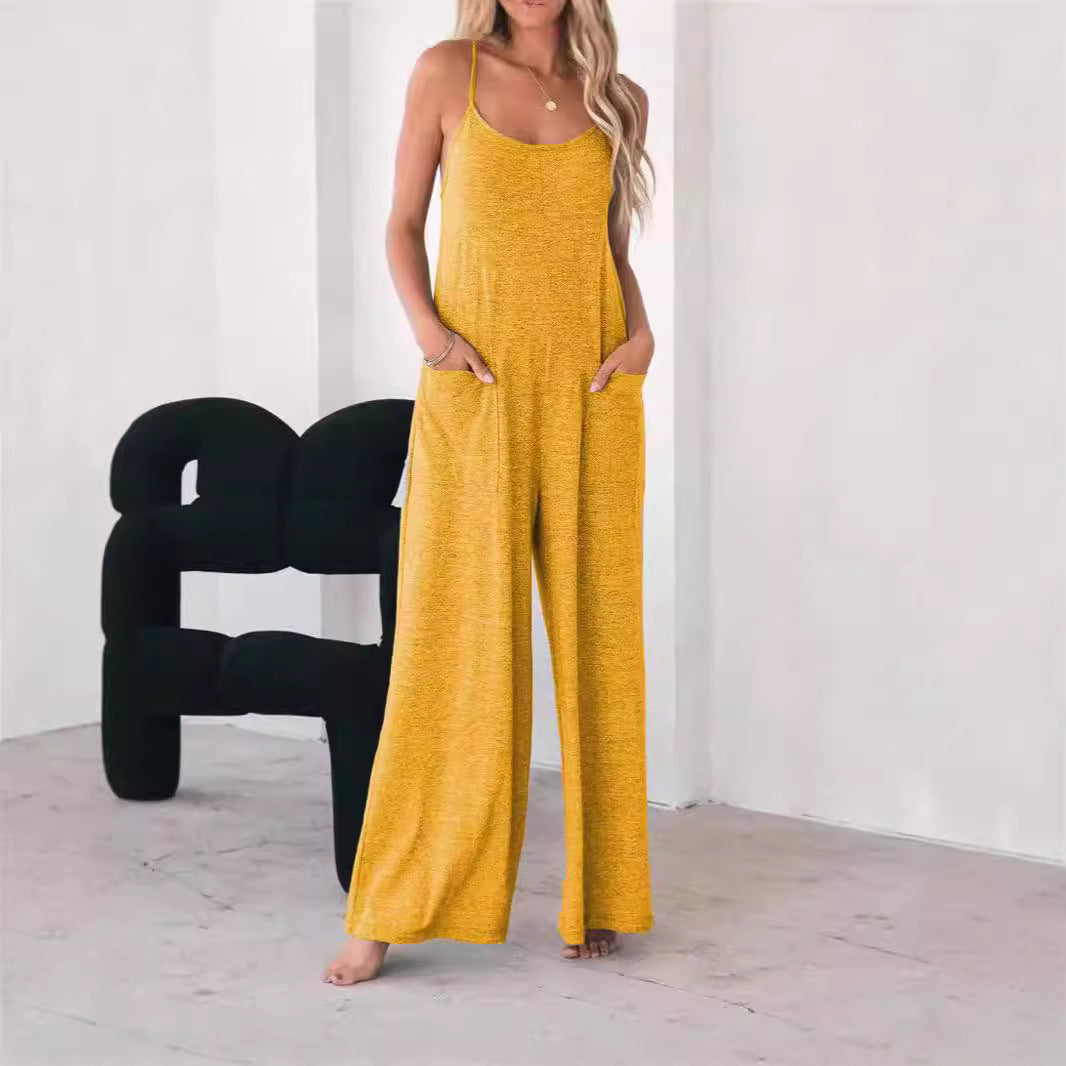 Damen Lässiger Jumpsuit mit weit geschnittenem Bein und praktischen Taschen R&B