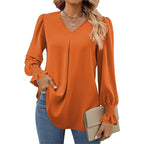 Damen fließende V-Ausschnitt Bluse mit eleganten Puffärmeln R&B