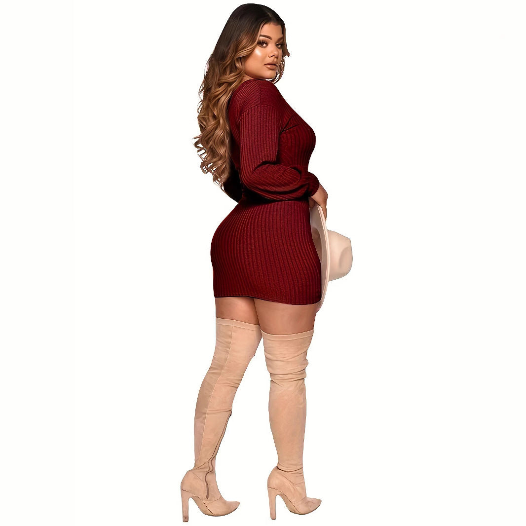 Damen Figurbetontes Kleid mit Raffung und Langarm R&B