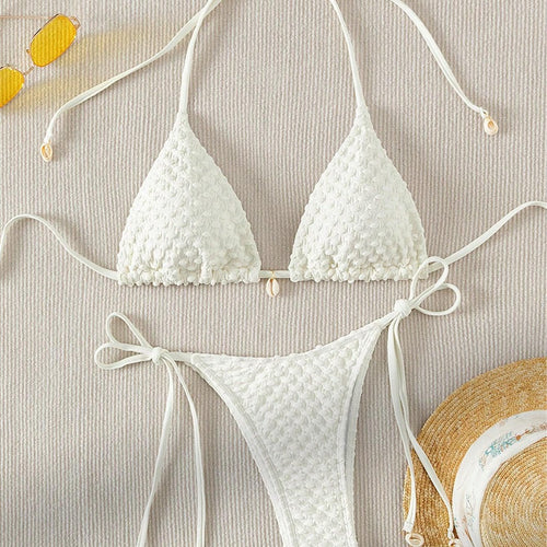 Damen Triangle-Bikini mit strukturiertem Material und zarten Bindebändern R&B