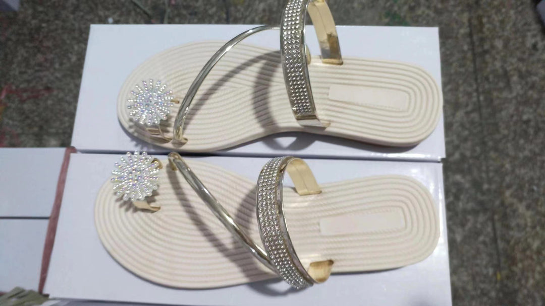 Damen modische Zehentrenner-Sandalen mit funkelndem Accessoire R&B