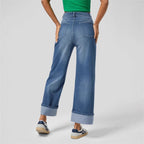 Damen Weit geschnittene Jeans mit hohem Bund und umgeschlagenem Saum R&B