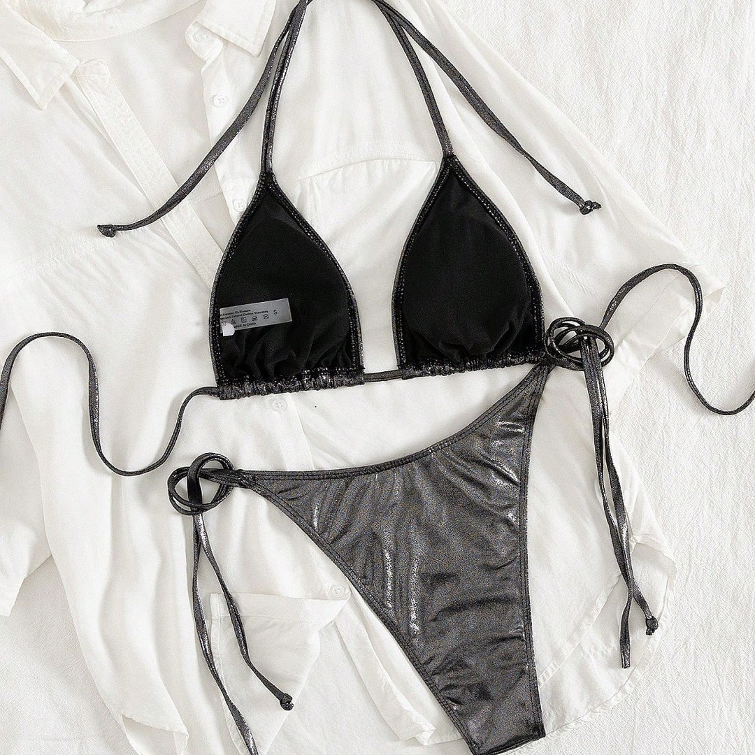 Damen Triangel-Bikini mit verstellbaren Bändern und glänzendem Design R&B