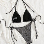 Damen Triangel-Bikini mit verstellbaren Bändern und glänzendem Design R&B