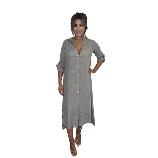 Damen Wickel-Kleid mit elegantem Hemdkragen und seitlichen Schlitzen R&B