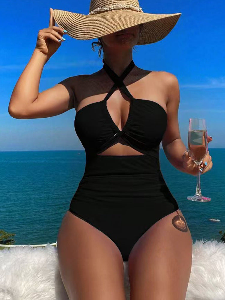 Damen Hoch geschnittener Monokini mit raffiniertem Kreuz-Design R&B