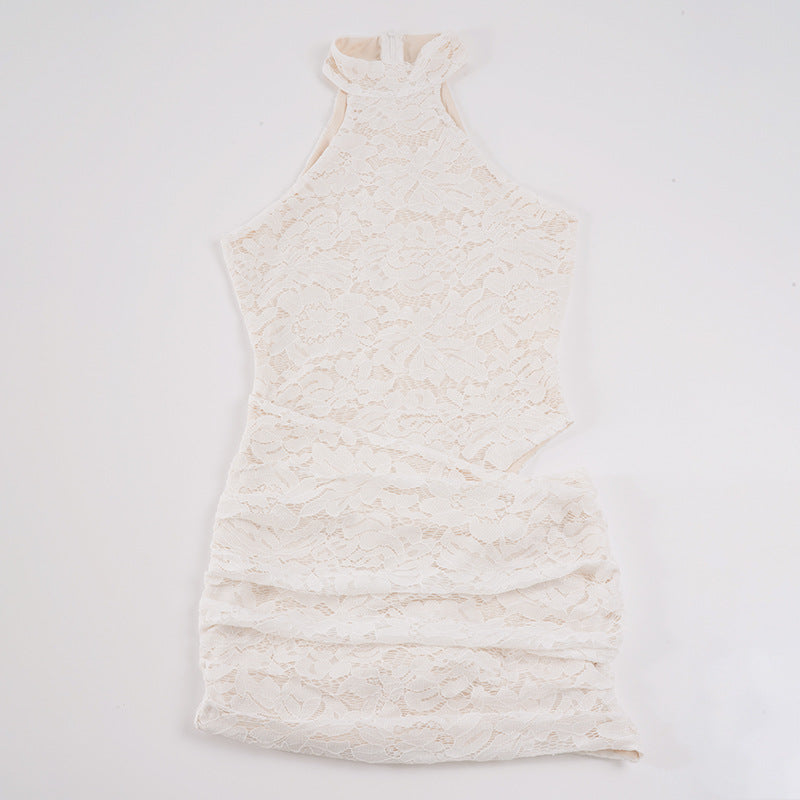 Damen Spitzen-Cocktailkleid mit schicker Halteroptik und elastischem Saum R&B