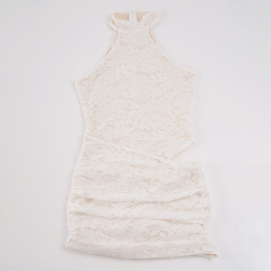 Damen Spitzen-Cocktailkleid mit schicker Halteroptik und elastischem Saum R&B