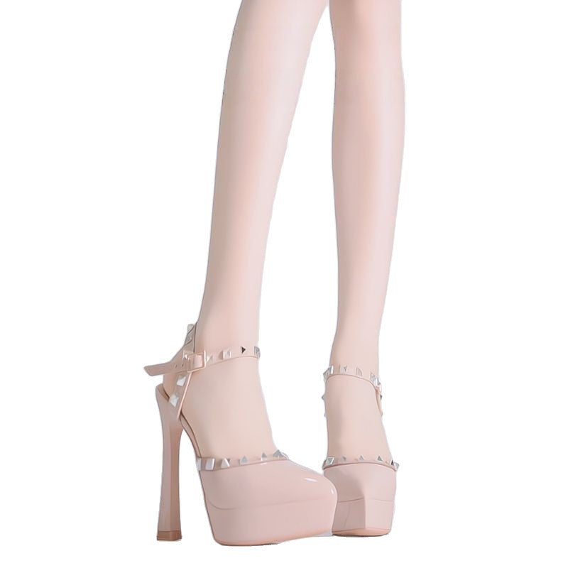 Damen Plateau High Heels mit spitzen Metallakzenten R&B