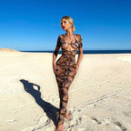 Damen Schickes Wickelkleid mit tiefem Ausschnitt und buntem Marmor-Muster R&B