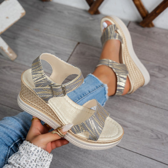Damen Wedge-Sandalen mit raffinierten Riemen und verstellbarer Schnalle R&B