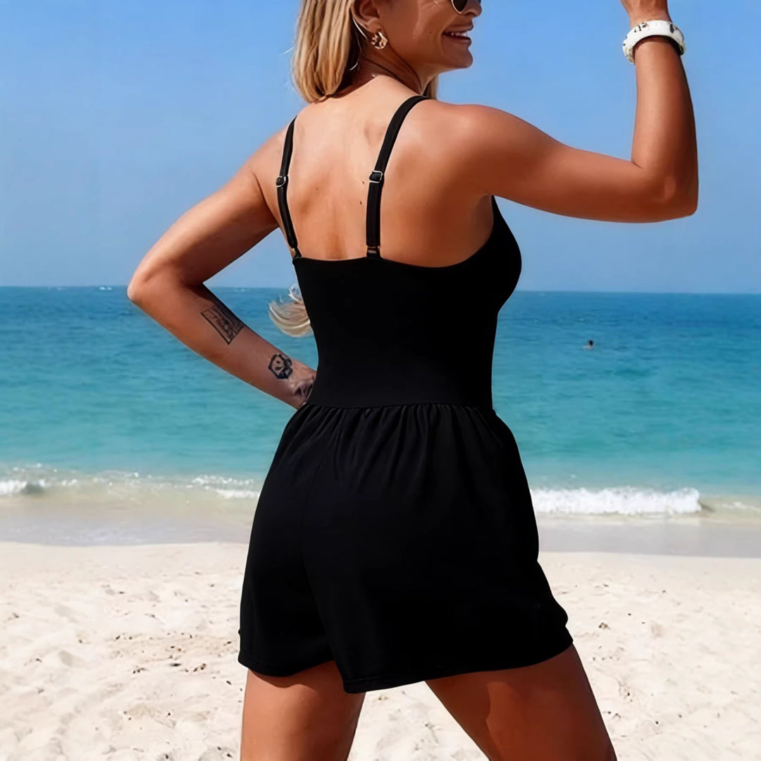 Damen Trendiger Jumpsuit mit Cross-Over-Oberteil und Taschen R&B