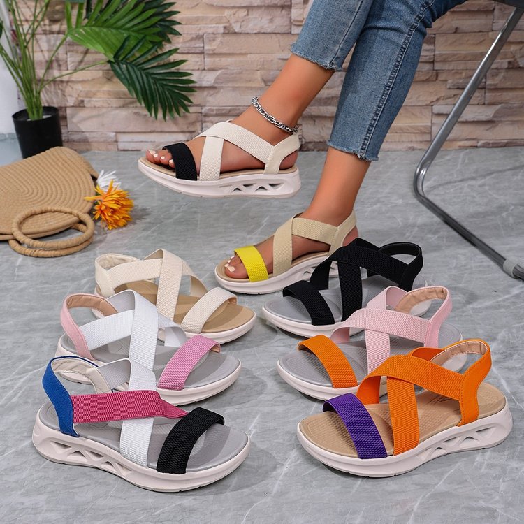 Damen Sportliche Sandalen mit elastischen Riemen und rutschfester Sohle R&B