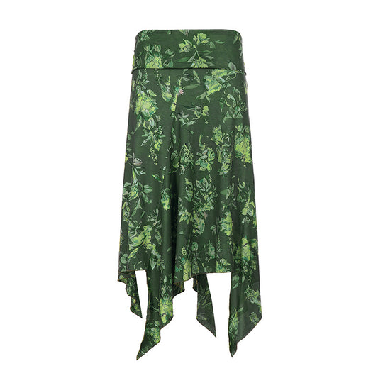 Damen asymmetrischer Wickelrock mit floralem Design und elastischem Bund R&B