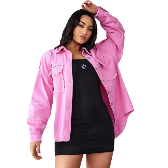 Damen Denim Bluse mit lässigem Schnitt und dekorativen Fransen R&B