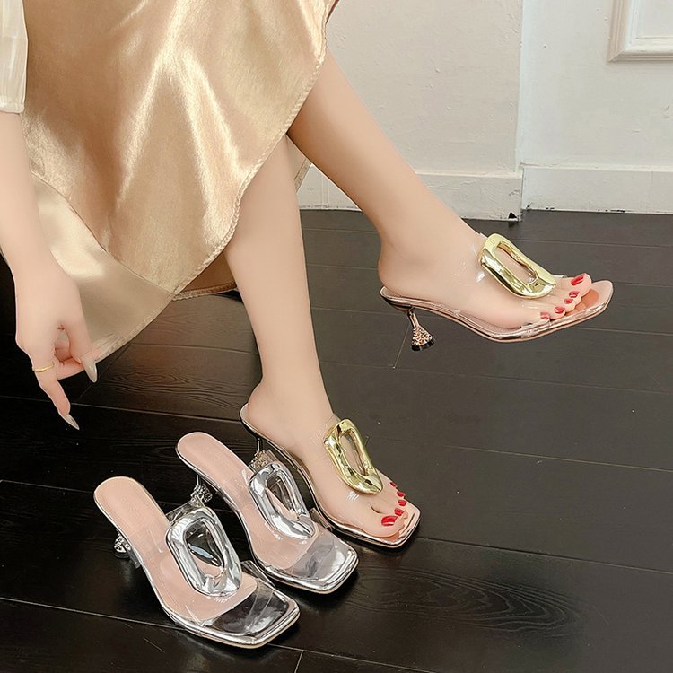 Damen Elegante Mules mit transparentem Riemendesign R&B