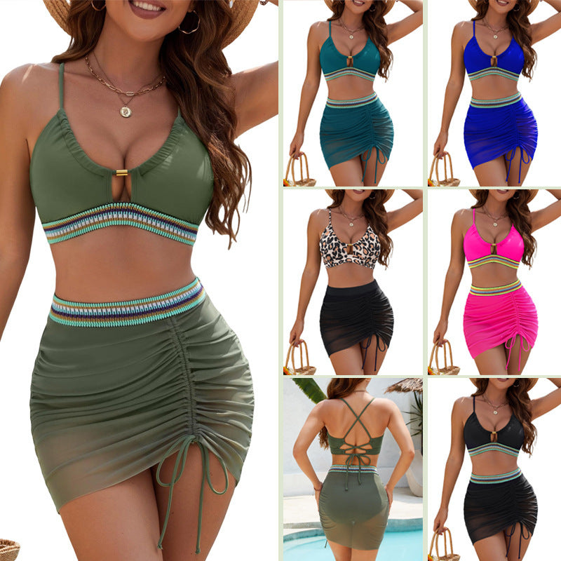 Damen Bikinoberteil mit trendigem Leopardendruck und Wickelrock R&B