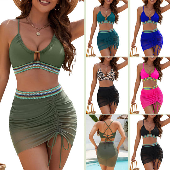 Damen Bikinoberteil mit trendigem Leopardendruck und Wickelrock R&B