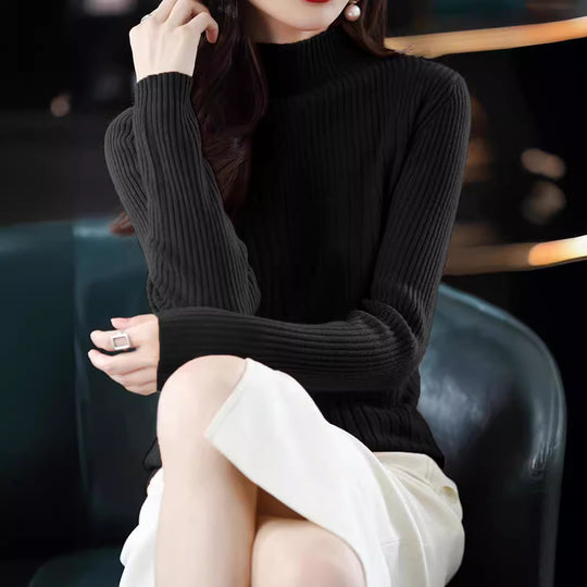 Damen eleganter Rollkragenpullover mit feiner Rippstruktur und modernem Design R&B