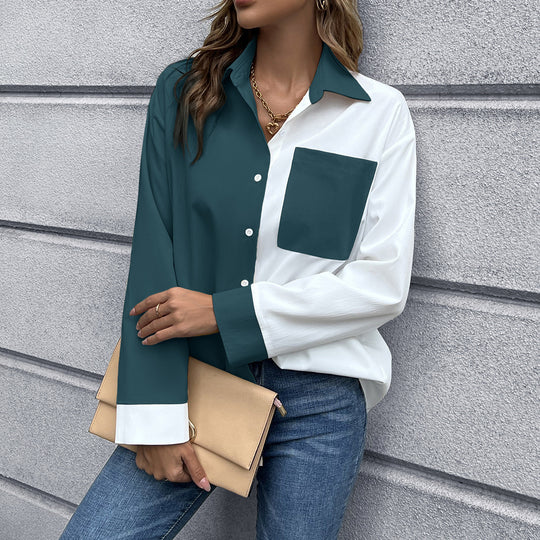 Damen Elegante Oversized Bluse mit Kontrastpaten R&B