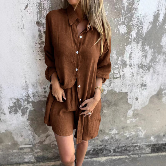 Damen lange Bluse mit durchgehender Knopfleiste und lässigem Schnitt R&B