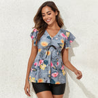 Damen Badeshirt mit Rüschen und integrierten Shorts R&B