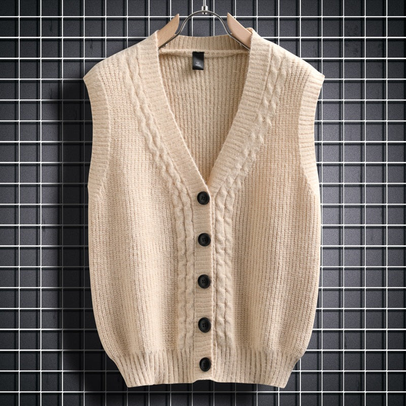 Damen ärmellose Strickjacke mit strukturiertem Zopfmuster R&B