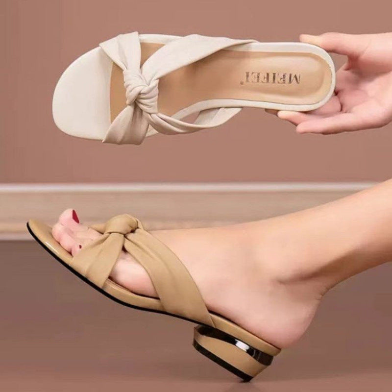Damen Slipper mit angesagtem Knotendesign und komfortablem Blockabsatz R&B