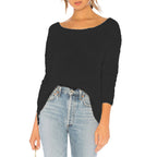 Damen lockerer Strickpullover mit weitem Schnitt und Rundhalsausschnitt R&B