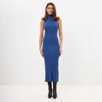 Damen-Turtleneck-Maxikleid aus elegantem Rippenstrick R&B
