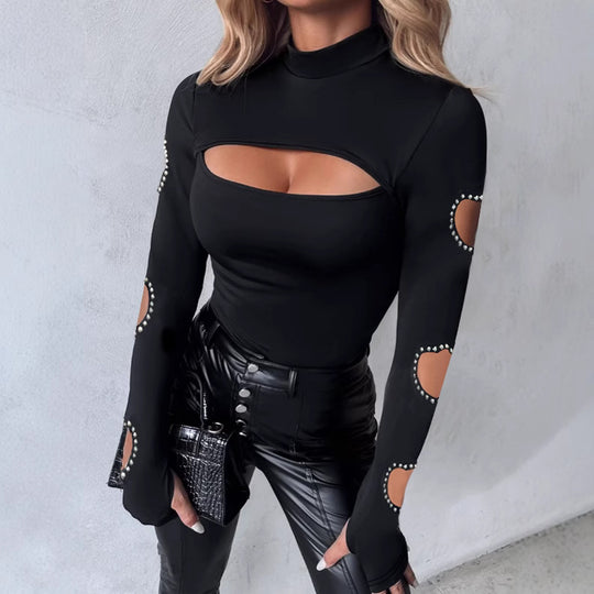 Damen Langärmliges Oberteil mit einzigartigem Cut-Out-Design und dekorativen Details R&B