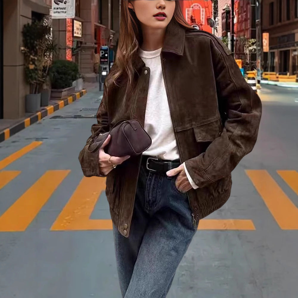 Damen Kunstlederjacke im lässigen Biker-Stil mit dezenten Ziernähten R&B