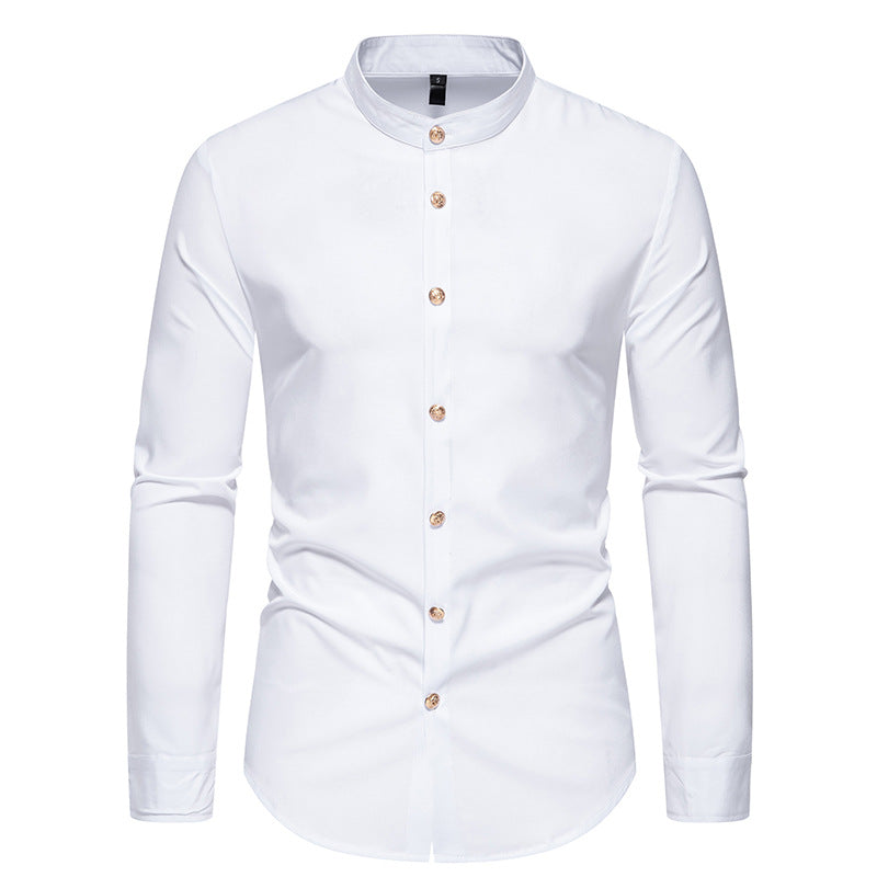 Herren Langarmhemd mit modernem Stehkragen und eleganten Knopfdetails R&B