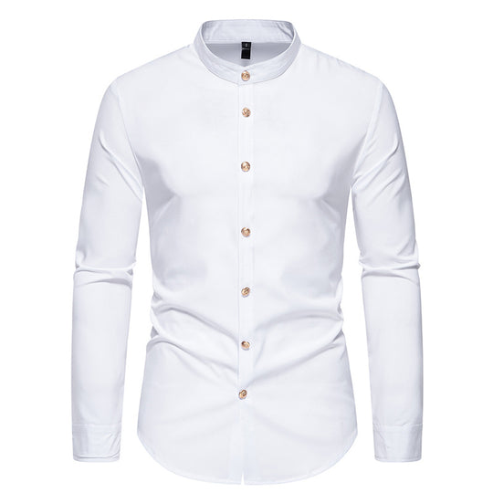 Herren Langarmhemd mit modernem Stehkragen und eleganten Knopfdetails R&B