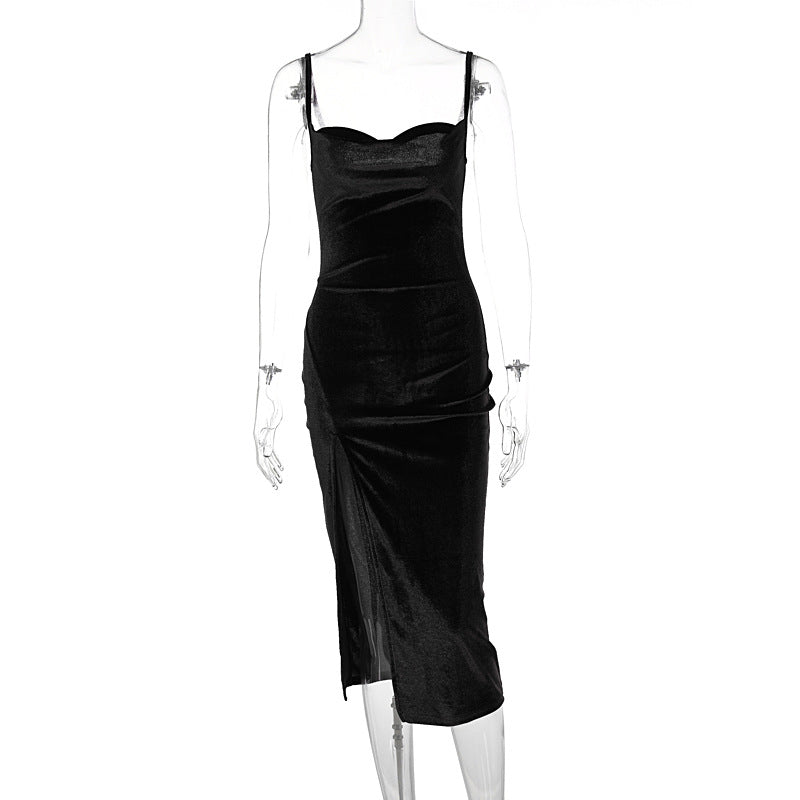 Damen Elegantes Satin-Midikleid mit Drapierung und Seitenschlitz R&B