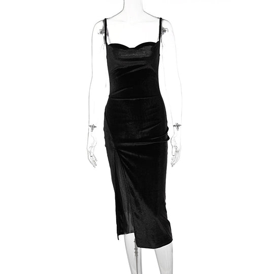 Damen Elegantes Satin-Midikleid mit Drapierung und Seitenschlitz R&B