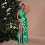 Damen Elegantes One-Shoulder Maxikleid mit drapiertem Design und hohem Schlitz R&B