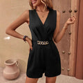 Damen Modischer Jumpsuit mit Taillengürtel und V-Ausschnitt R&B